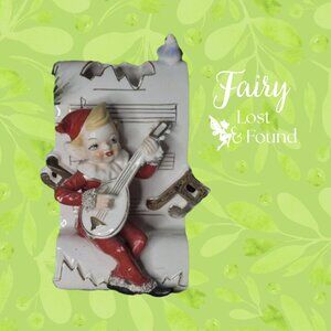 Music Pixie Elf Red White & Gold Porcelain Wall Decor